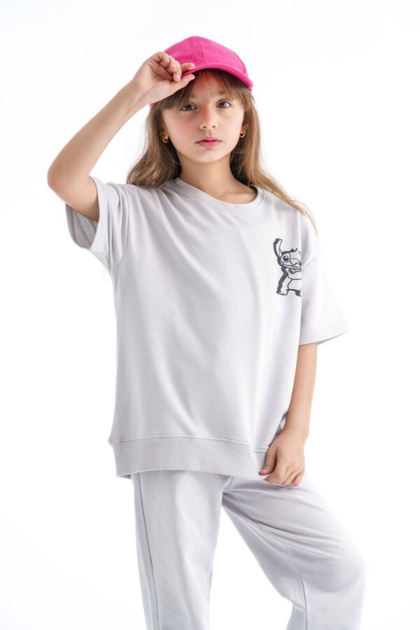 Stitch Street Vibe Set – Light Grey (Character Graphic Tee & Pants) - Image 4