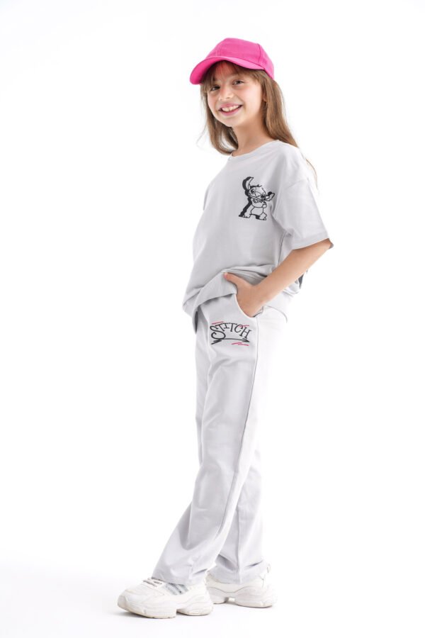 Stitch Street Vibe Set – Light Grey (Character Graphic Tee & Pants) - Image 3
