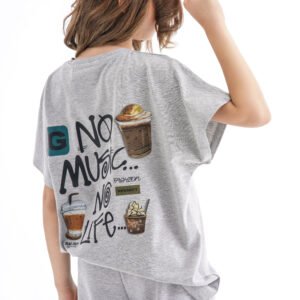 Iced Latte Lounge Set – Heather Grey (Graphic Tee & Pants)