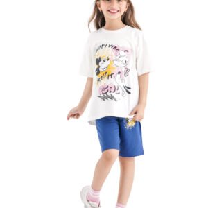 Mickey & Donald “Keep It Real” Set – White & Blue (Character Graphic Tee & Shorts)