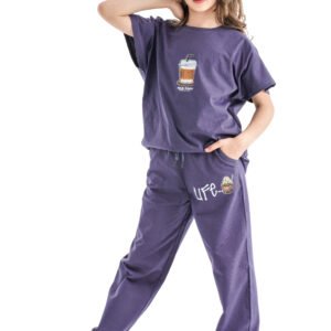 Choco Vibe Street Set – Purple (Graphic Tee & Pants)