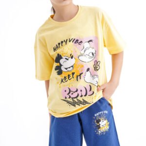 Keep It Real Set – Yellow & Blue (Character Graphic Tee & Shorts)