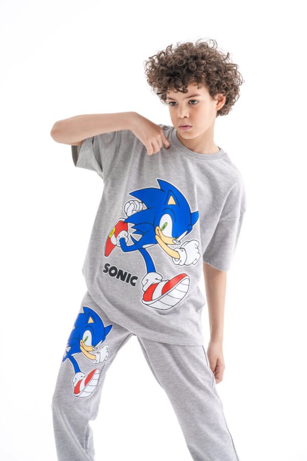 Sonic Street Vibe Set – Grey (Character Graphic Tee & Pants) - Image 3