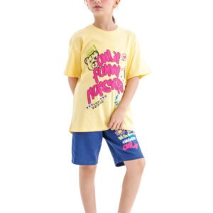 Funny Mood Street Set – Yellow & Blue (Graffiti Graphic Tee & Shorts)