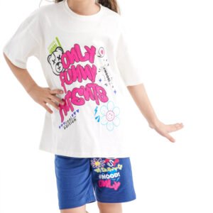 Funny Mood Street Set – White (Graphic Tee & Shorts)