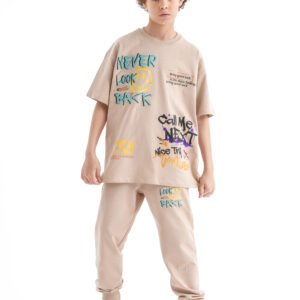 Graffiti Vibe Set – Beige (Statement Graphic Tee & Pants)